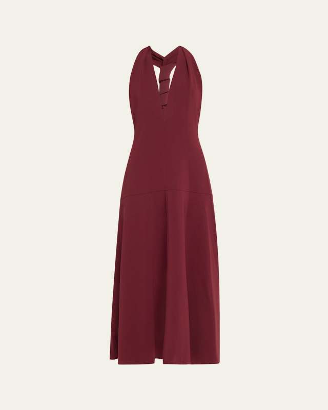 Plunging Halter Twisted Matte Viscose Maxi Dress